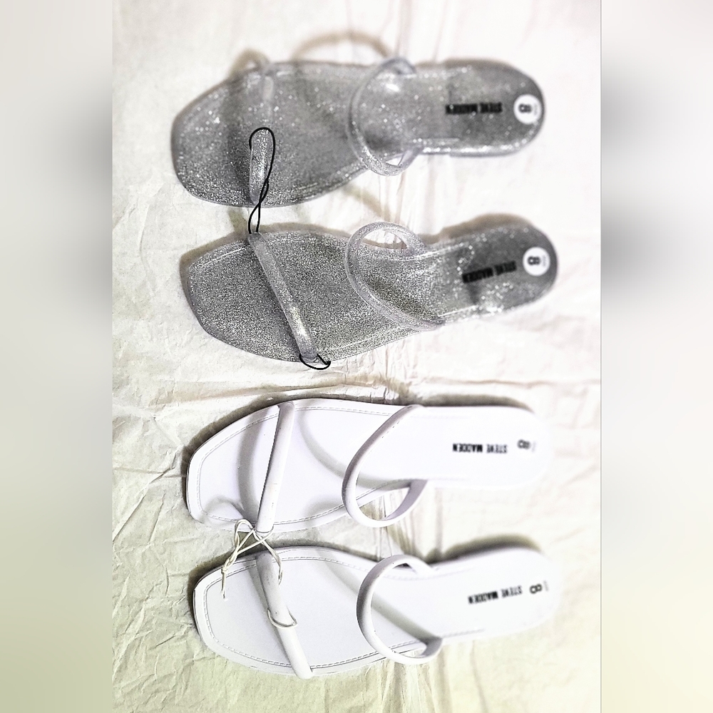 NWT! Steve Madden Women's Silver/White Pike Jelly Summer Beach Sandal Bundle 8 - Picture 3 of 16